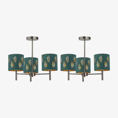 The Range Set Of 2 Brea Antique Brass Light Fittings & Dark Green Fern Shades - Antique Brass & Green