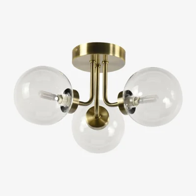 The Range Antique Brass 3 Arm Ceiling Light with Clear Glass Shades - Antique Brass Plate And Clear Glass
