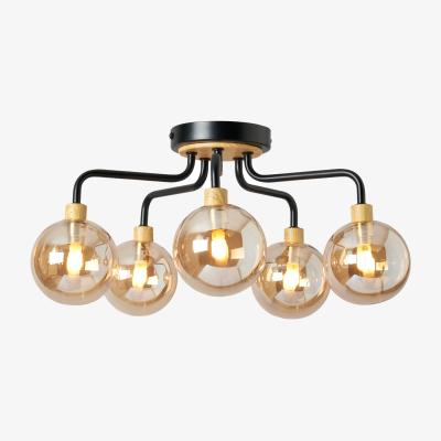 The Range Melior Semi Flush Ceiling Light with Champagne Shades - Black / 5