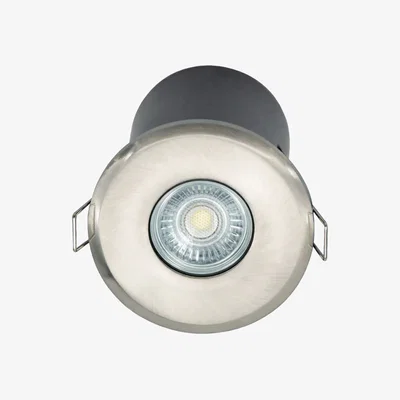 The Range Set Of 20 Fire Rated Bathroom Recessed Downlights Brushed Steel Ip65 - Brushed Steel & Clear