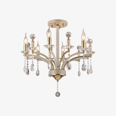 The Range Fiore Semi Flush Ceiling Pendant 6 Light French Gold, Crystal - French Gold