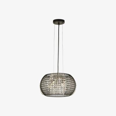 The Range Cage 4 Light Black Drum Ceiling Pendant with Crystal Glass Panels - Matt Black