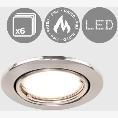 The Range 6 Pack Fire Rated Brushed Chrome Tiltable GU10 Recessed Ceiling Downlights - Silver