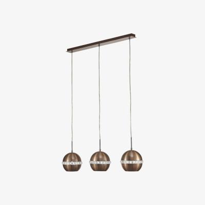 The Range Andrea Ceiling Pendant 3 Light E27 Linear Satin Copper, Crystal - Satin Copper