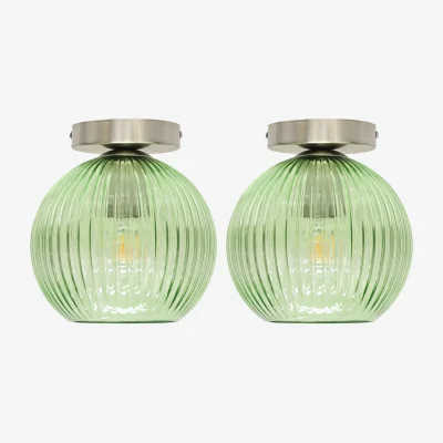 The Range Set Of 2 Betchley Green Glass Globe Satin Nickel Ceiling Lights - Satin Nickel & Green