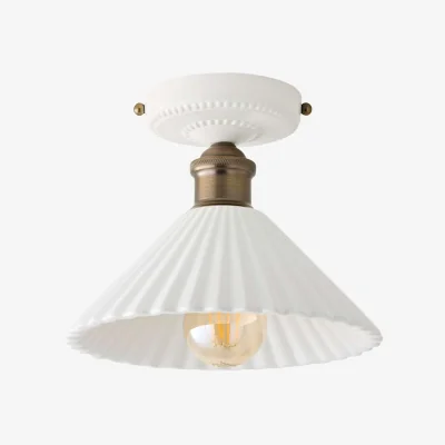 The Range Burford White Ceramic Ribbed Semi Flush Ceiling Light - White