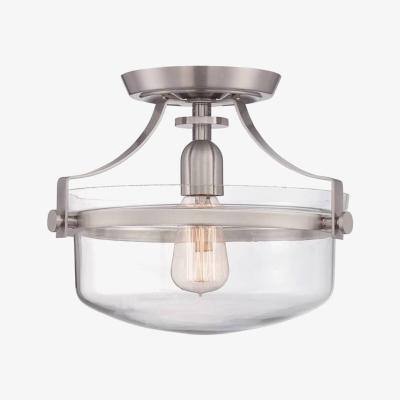 The Range Penn Station 1 Light Semi Flush Ceiling Light Brushed Nickel, E27 - Brushed Nickel