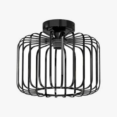 The Range Emitto Industrial Ceiling Light Metal Cage Semi Flush 28cm - Black