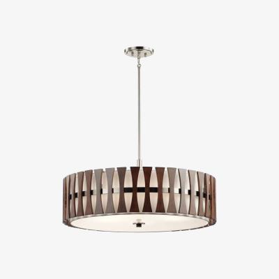 The Range Cirus 5 Light Round Semi Flush Ceiling Pendant Light Wood, E27 - Wood