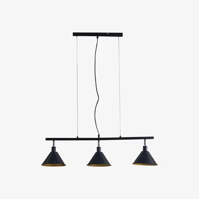 The Range Modern 3 Way Suspended Ceiling Light With Matt Black Gold Metal Cone Shades - Black
