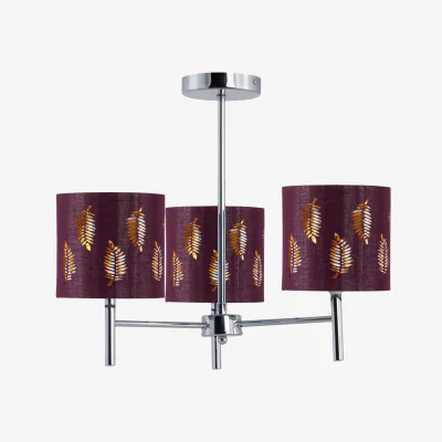The Range Brea Chrome 3 Light Fitting With Burgundy Fern Shades - Chrome & Burgundy