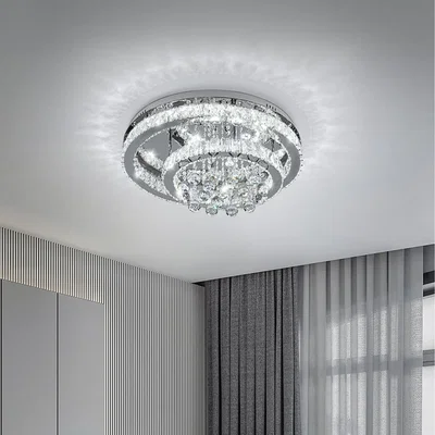 The Range Round Crystal Ceiling Light with Pendants - Silver