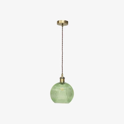 The Range Betchley Green Ribbed Glass Globe Antique Brass Retro Pendant - Antique Brass & Green