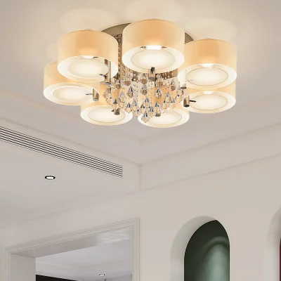 The Range Round Acrylic LED Semi Ceiling Light with Crystal Accent - Cool White/Warm / 38cm