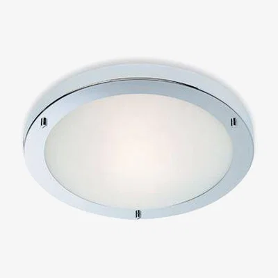 The Range Rondo 1 Light Flush Ceiling Light Chrome, Opal Glass IP54, E27 - Chrome