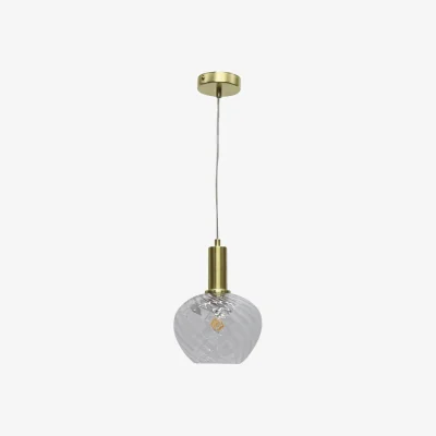 The Range Bradson Ceiling Single Pendant Light - Clear Swirl Glass With Satin Brass Plate Detail
