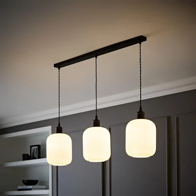 The Range Emery Swirl Glass 3 Drop Diner Ceiling Pendant Light - Black / 94cm