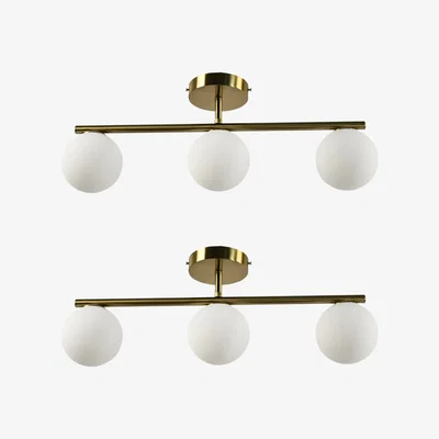 The Range Set Of 2 Grosvenor  Satin Brass 3 Light Bars With Glass Globes - Satin Brass & White