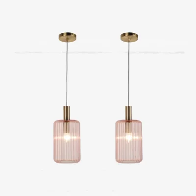 The Range Set Of 2 Walpole Ceiling Single Pendant Lights - Blush Gold Plate And Blush Pink Smoke Glass