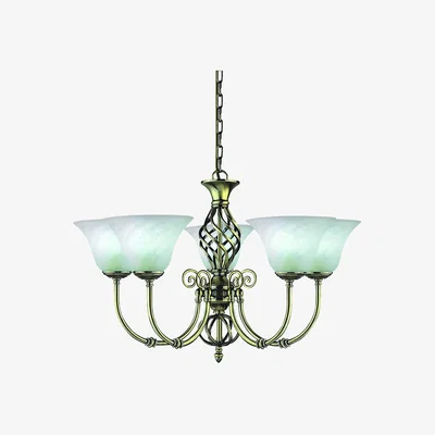 The Range Cameroon 5 Light Multi Arm Ceiling Pendant Antique Brass, Marble Glass, E14 - Antique Brass