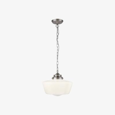 The Range School House 1 Light Pendant Satin Silver, White IP44, E27 - Satin Silver