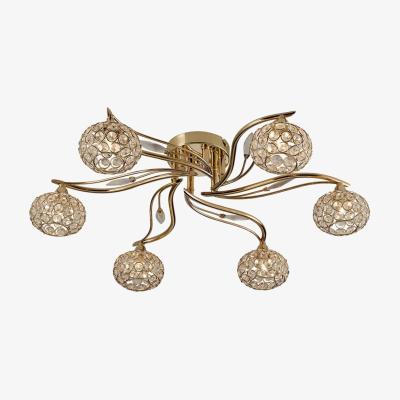 The Range Leimo Flush Ceiling 6 Light French Gold, Crystal - French Gold