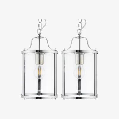 The Range Set Of 2 Chester Ceiling Single Pendant Lights - Polished Chrome Plate And Clear Glass