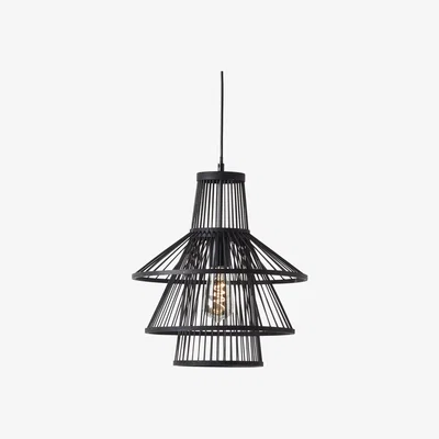 The Range Minato Single Pendant Ceiling Lamp, Dark Bamboo, Matt Black - Matt Black