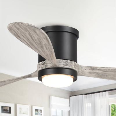The Range Flush Mount Ceiling Fan with Light, 3 Blades Indoor LED Lighting Fan - Black