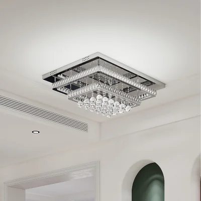 The Range Multi-Layer Rectangular Crystal LED Flush Mount Ceiling Light - Silver
