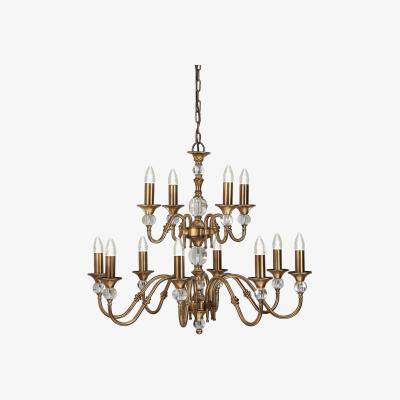 The Range Polina 12 Light Chandelier Crystal, Antique Brass Finish, E14 - Antique Brass