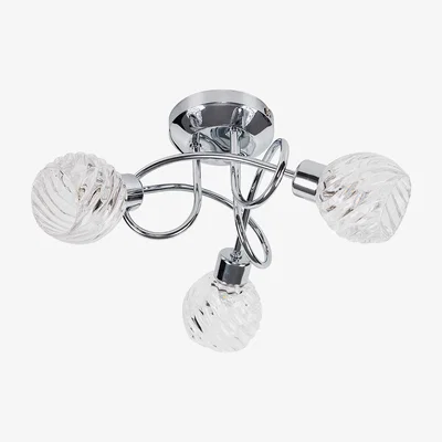 The Range 3 Way Silver Ceiling Light With Glass Shades - Silver