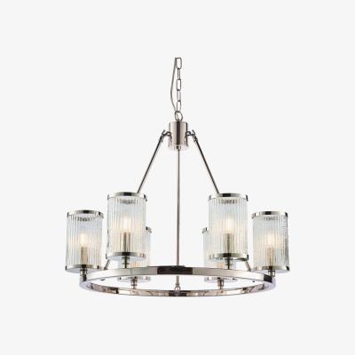 The Range Easton 6 Light Multi Arm Pendant Bright Nickel, Ribbed Glass Bubble Effect, E14 - Clear Ribbed Glass With Bubbles