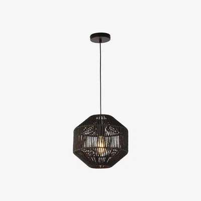 The Range 1 Light Pendant, Black Wicker - Matt Black