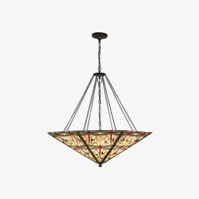 The Range Dragonfly Tiffany 8 Light Inverted Ceiling Pendant Bronze, Beige - Dark Bronze