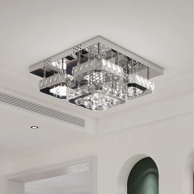 The Range Dimmable Fancy Crystal LED Flush Ceiling Light - Silver