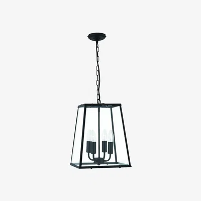 The Range 4 Light Ceiling Lantern Pendant Matt Black, Glass Panels, E14 - Black / 29cm