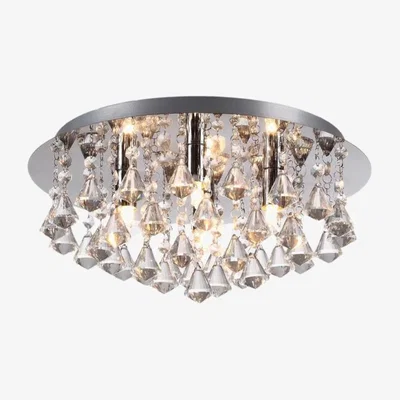 The Range Round Crystal Droplet 4 Light Flush Ceiling Fitting - Chrome