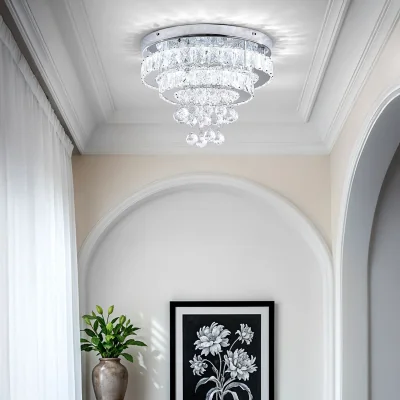 The Range Stainless Steel LED Ceiling Light with Crystal Lampshade - Chrome and Clear