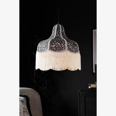 Rockett St George Monochrome Leopard Print Tassel Edge Ceiling Light