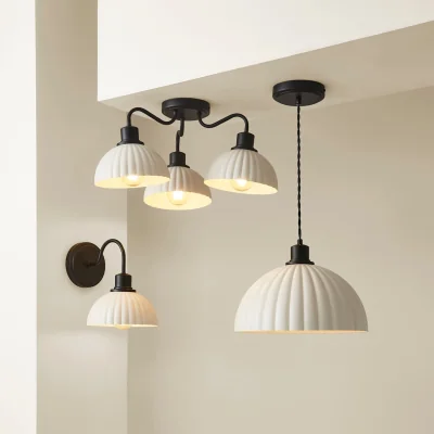 The Range Bourton Pendant Ceiling Light with Ribbed Dome Shade - Black / 4W