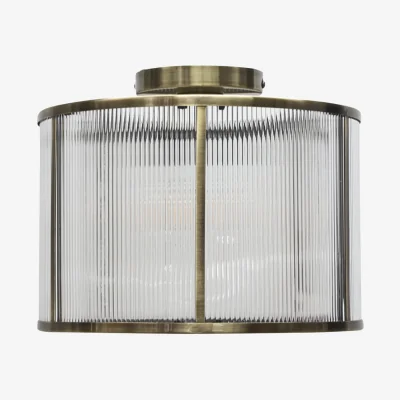 The Range Bromley Flush Ceiling Light - Antique Brass Plate And Clear Acrylic