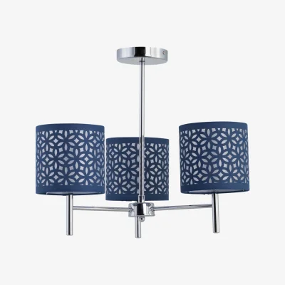 The Range Brea Chrome 3 Light Fitting With Navy Blue Cut Out Shades - Chrome & Blue