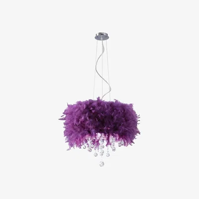 The Range Ibis Ceiling Pendant with Purple Feather Shade Polished Chrome, Crystal - Polished Chrome
