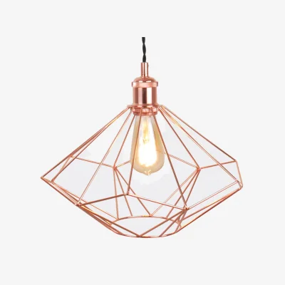 The Range Geo Ceiling Single Pendant Light - Matt Black And Polished Copper Plate