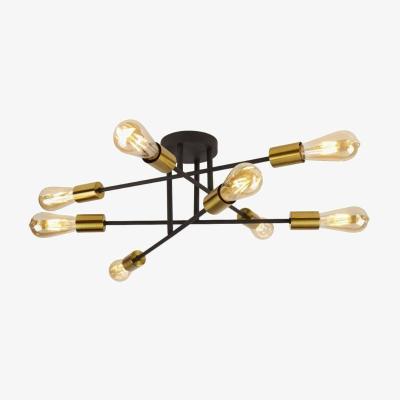 The Range Armstrong 8 Light Semi Flush Ceiling Light Matt Black, Satin Brass, E27 - Matt Black