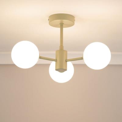 The Range Marlow Opaque Glass Globe 3 Arm Ceiling Light with LED Bulbs - Green