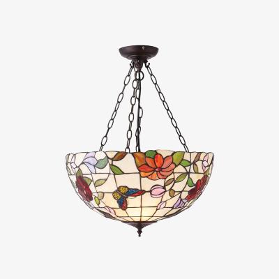 The Range Butterfly 3 Light Large Ceiling Pendant Bronze, Tiffany Style Glass, E27 - Bronze / 60cm
