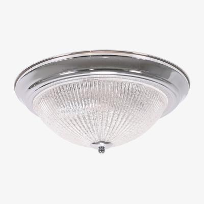 The Range Mossley Clear Ribbed Glass Chrome Flush Ceiling Light with LED Bulbs - Silver