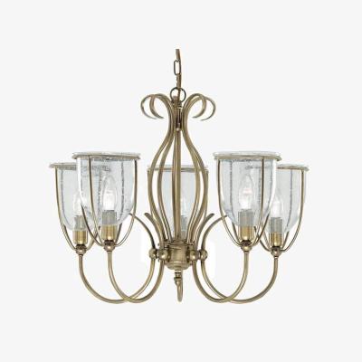 The Range Silhouette 5 Light Ceiling Pendant Antique Brass Seeded Glass Shades, E14 - Antique Brass
